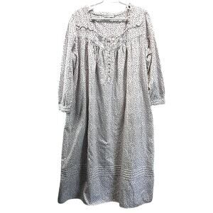 Eileen West Long Sleeve Flannel Nightgown Rosebud Long White Pink XL